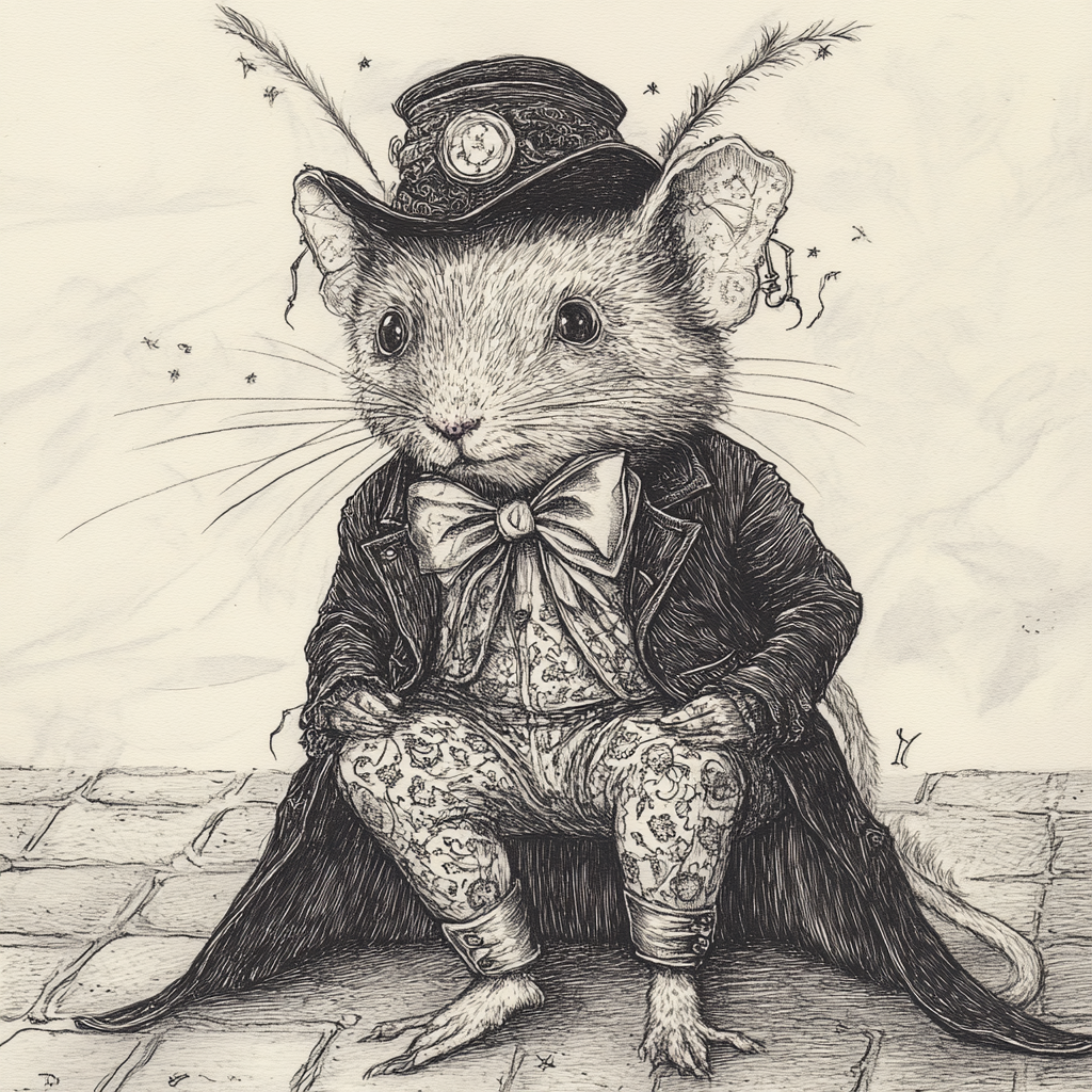 Lonely Rodent in Elegant Victorian Garb Under Stars