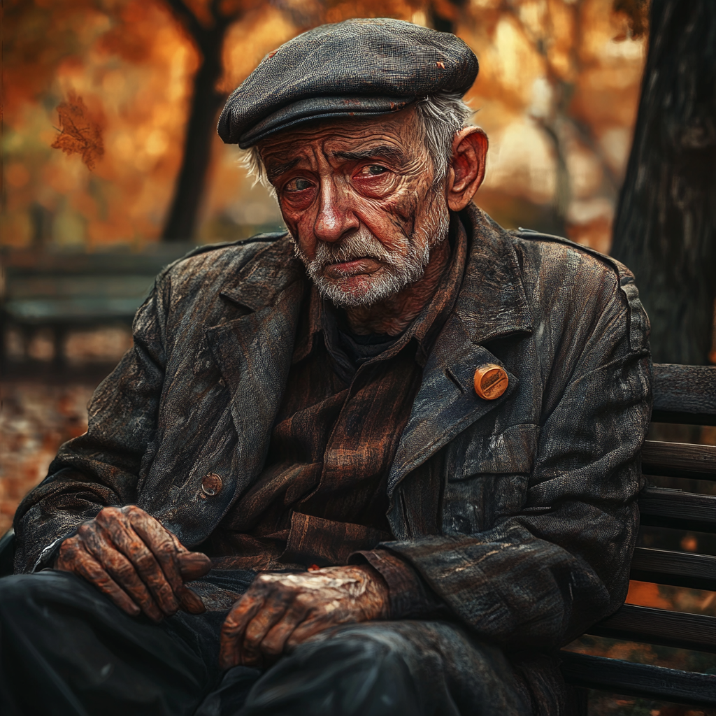 Lonely old man crying on park bench, waiting indefinitely