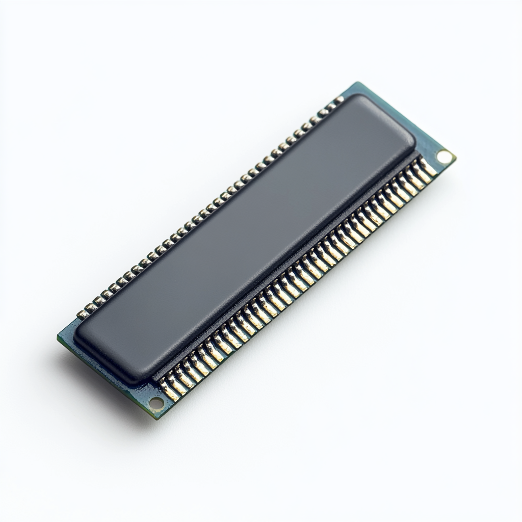 Long rectangular semiconductor component with curved metal leads.