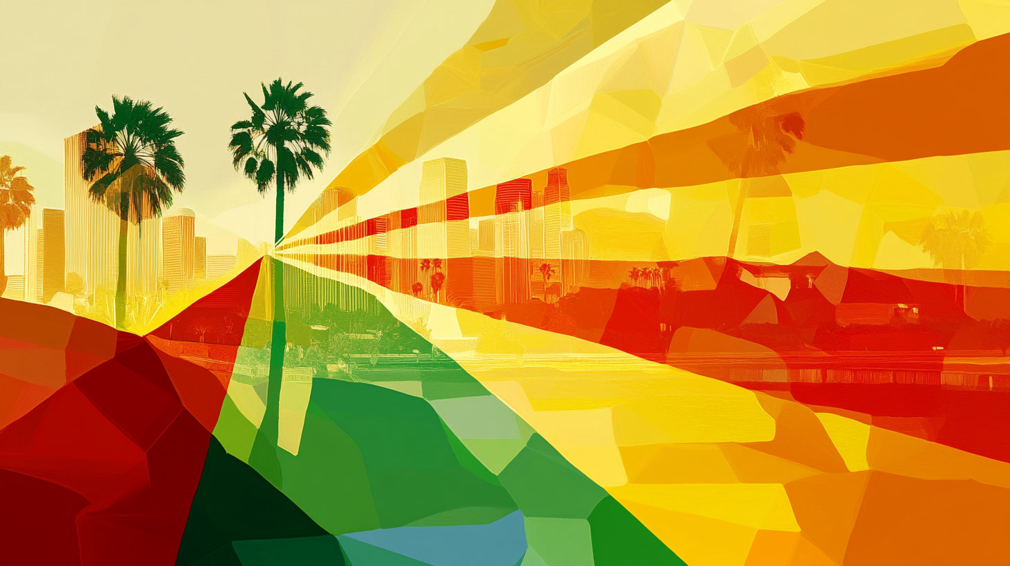 Los Angeles Olympic Torch Abstract: Colorful Stripes Silhouette