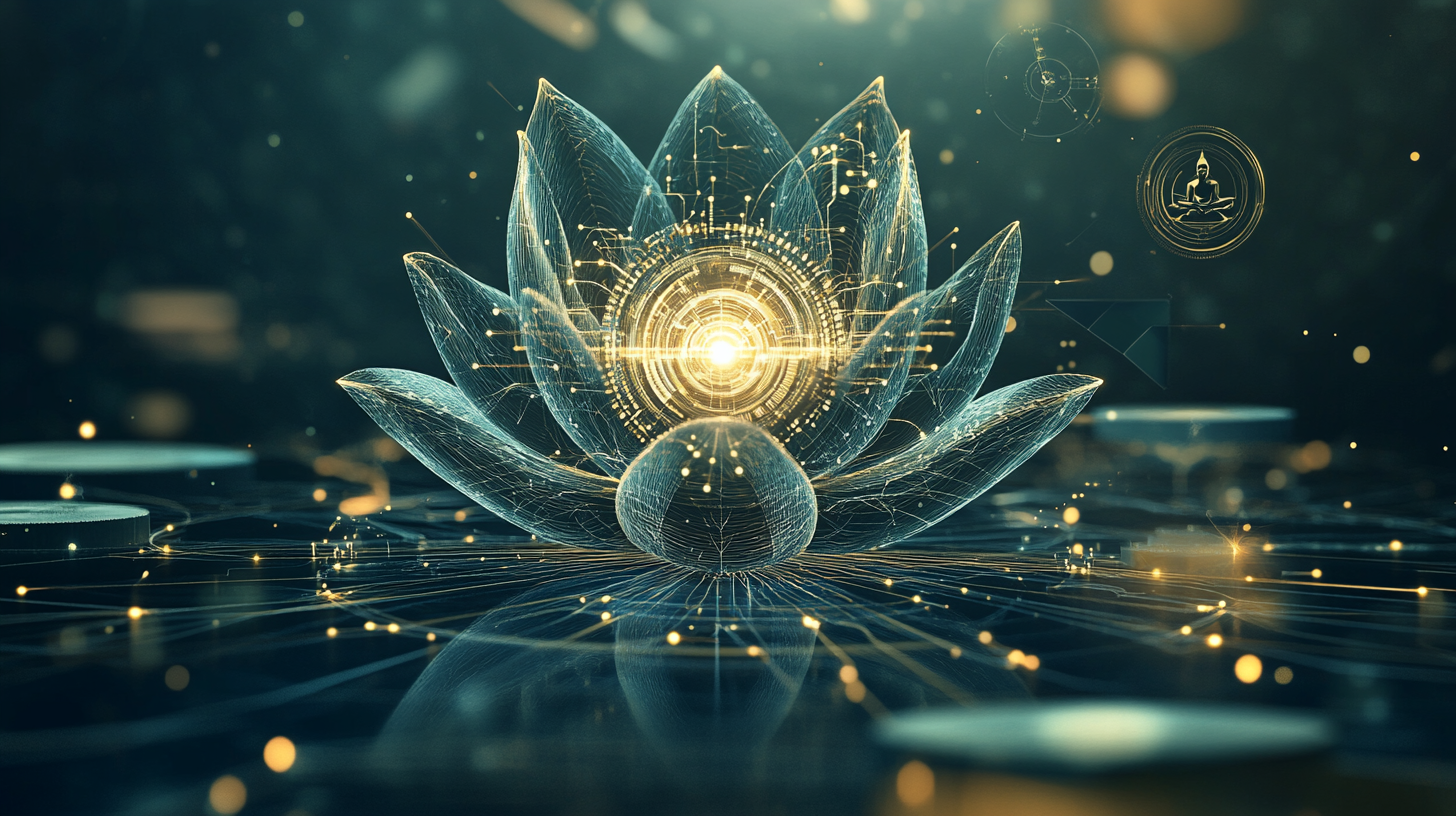 Lotus flower with circuit patterns symbolizing AI integration