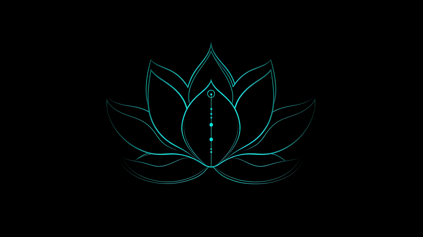 Lotus flower with teal circuit line design