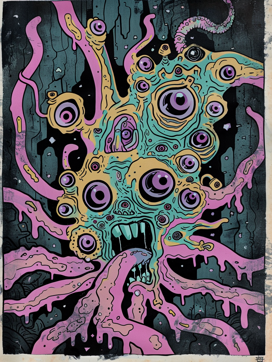 Lovecraftian Creature Trading Card in Psychedelic Cave