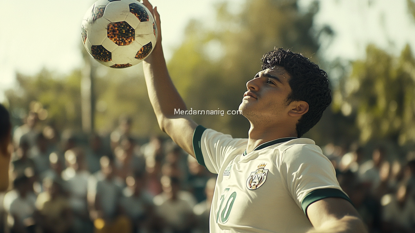 Low angle shot of hero amateur soccer player.