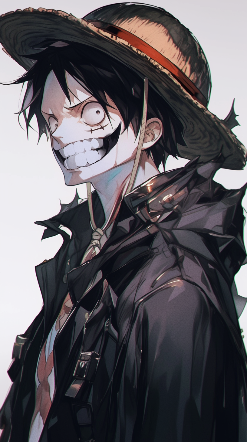 Luffy from One Piece in gothic anime style.