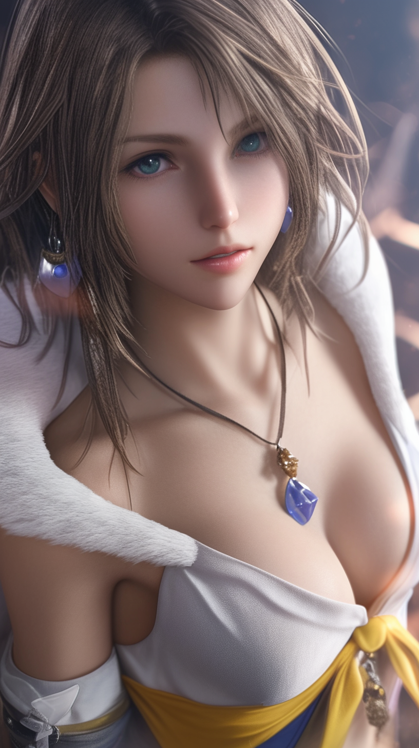 Lulu from Final Fantasy X, bright eyes, hyper realistic.