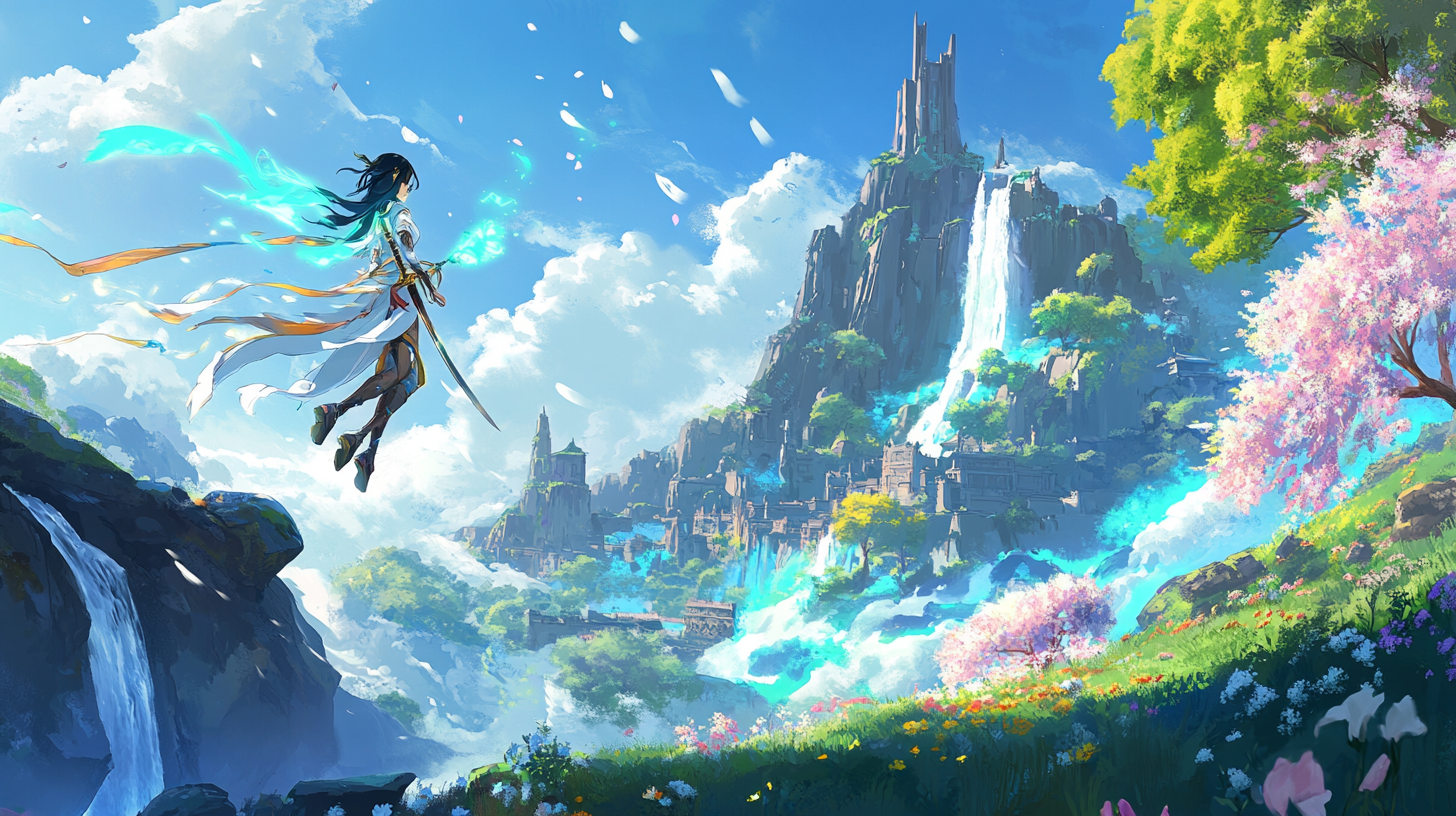 Lumine unleashes ultimatum power against colorful landscape.