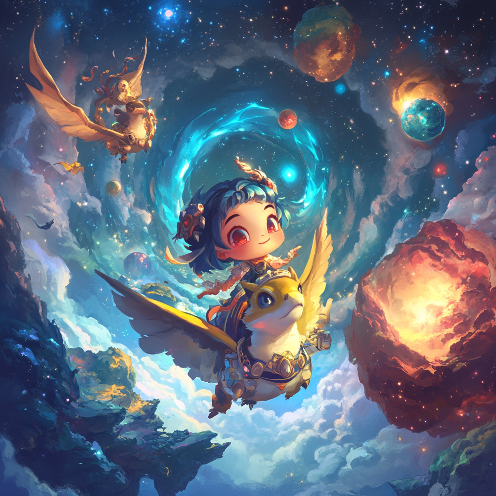 Luna and Sol's Cosmic Adventure with Magical Creatures