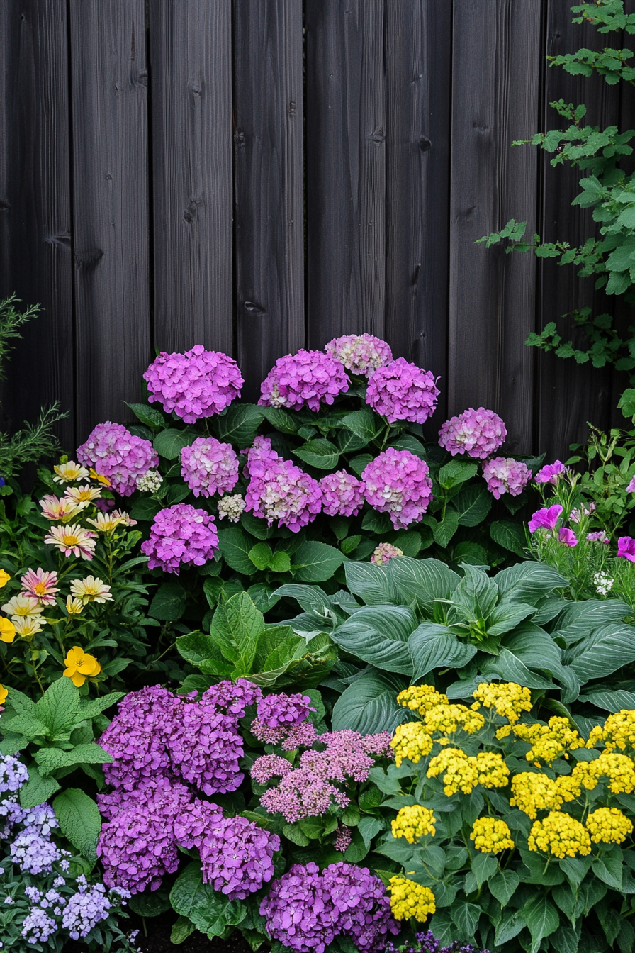 Lush garden with variety of colorful flowers and plants.