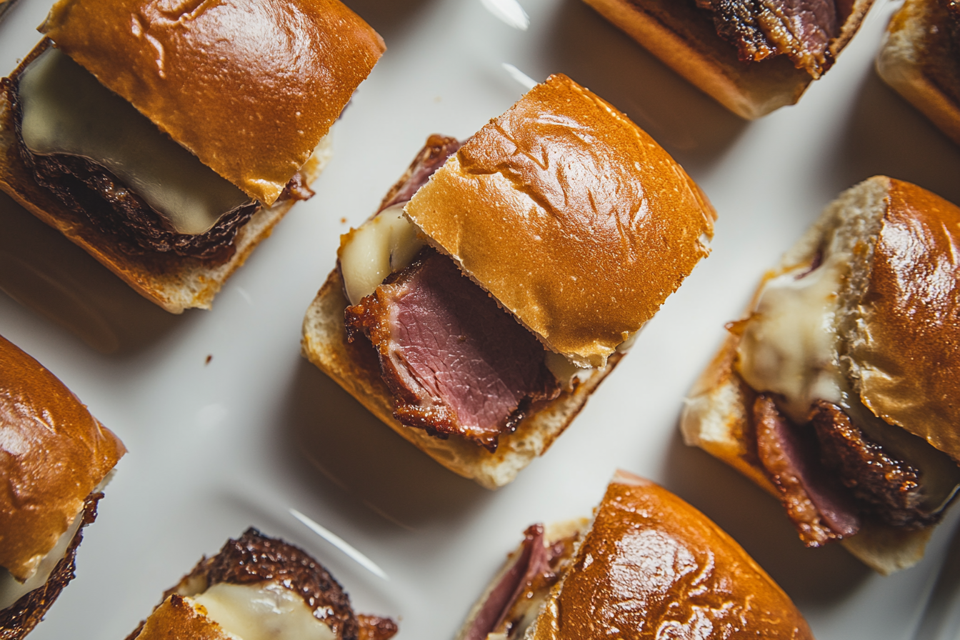 Luxurious Beef and Cheddar Slider Close-up Shot