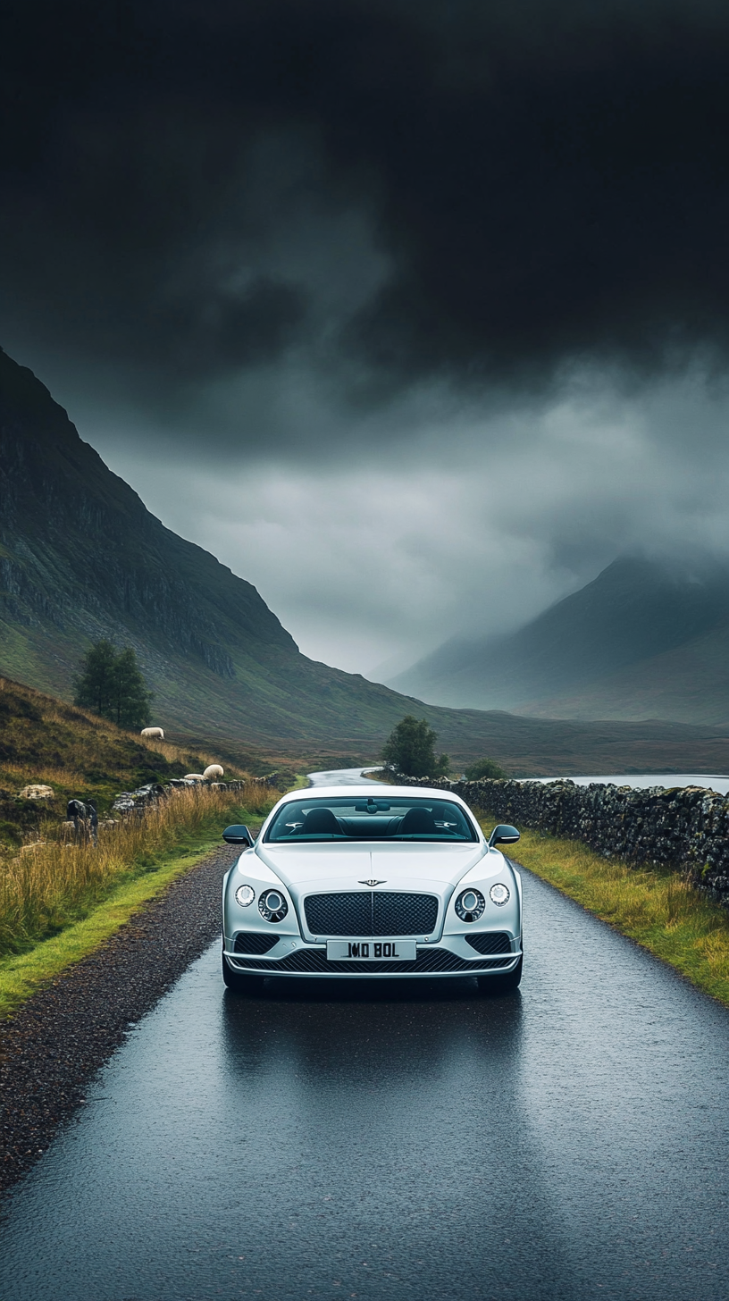 Luxurious Bentley in Scottish Highlands landscape