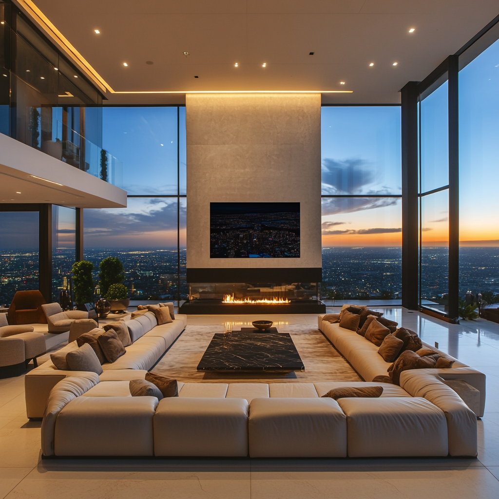 Luxurious Billionaire Mansion Living Room with High-Tech Ambiance