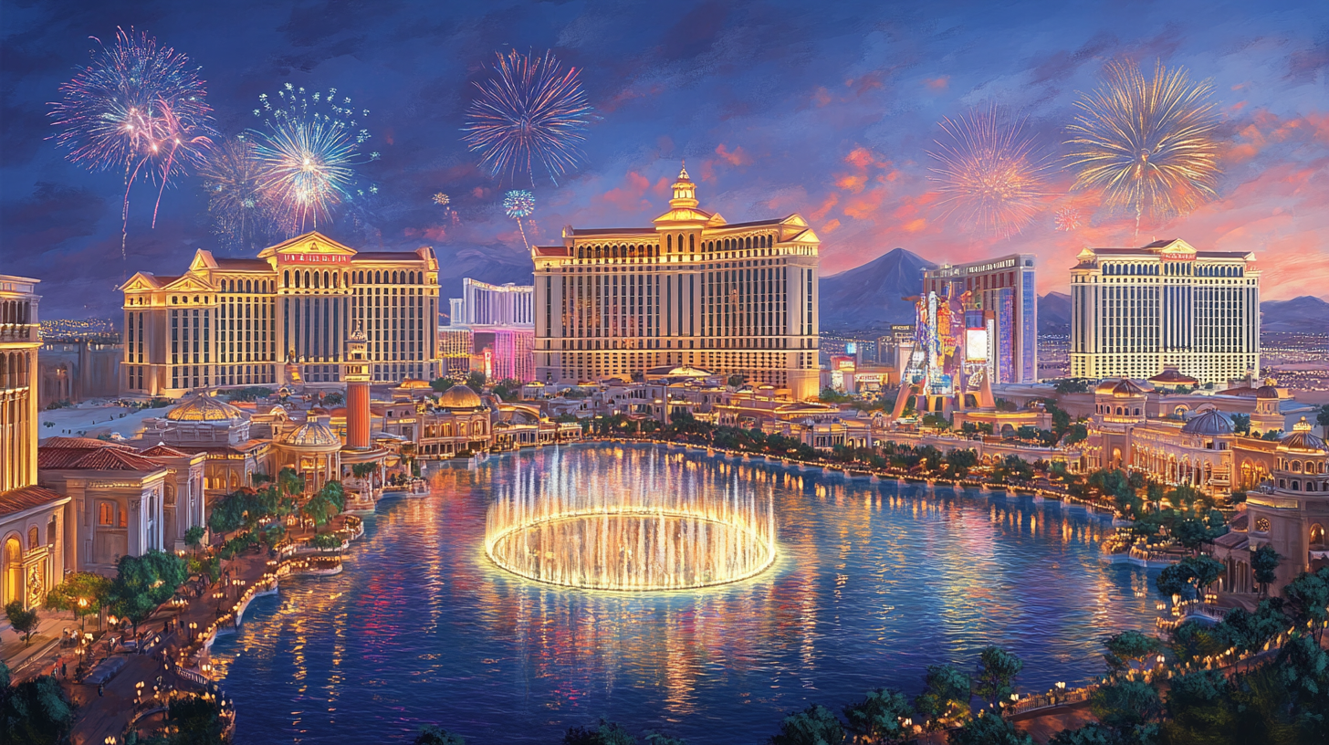 Luxurious Cityscape with Five Casinos and Fireworks