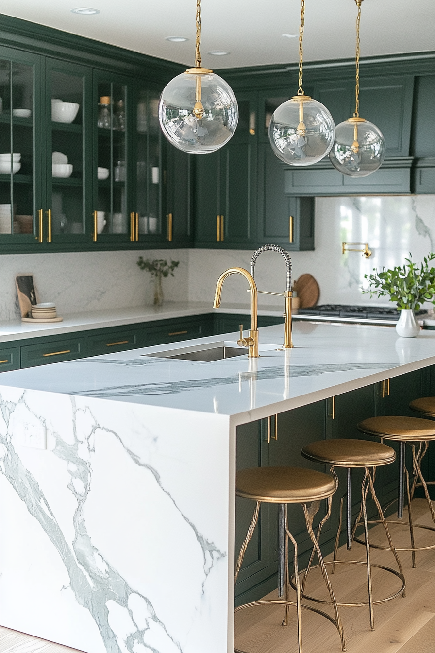 Luxurious Emerald Elegance Kitchen with Gold Accents