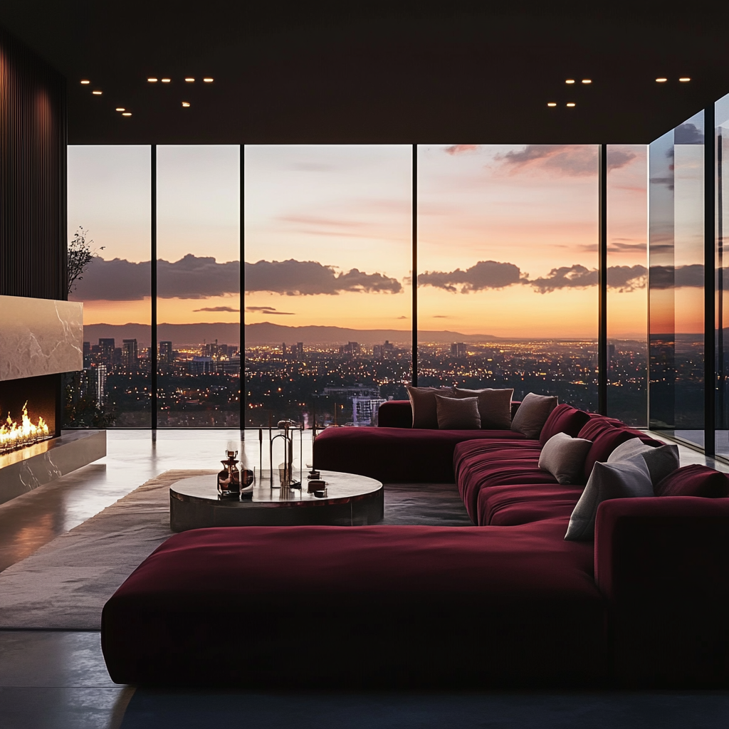 Luxurious Modern Living Room with City View Simulation