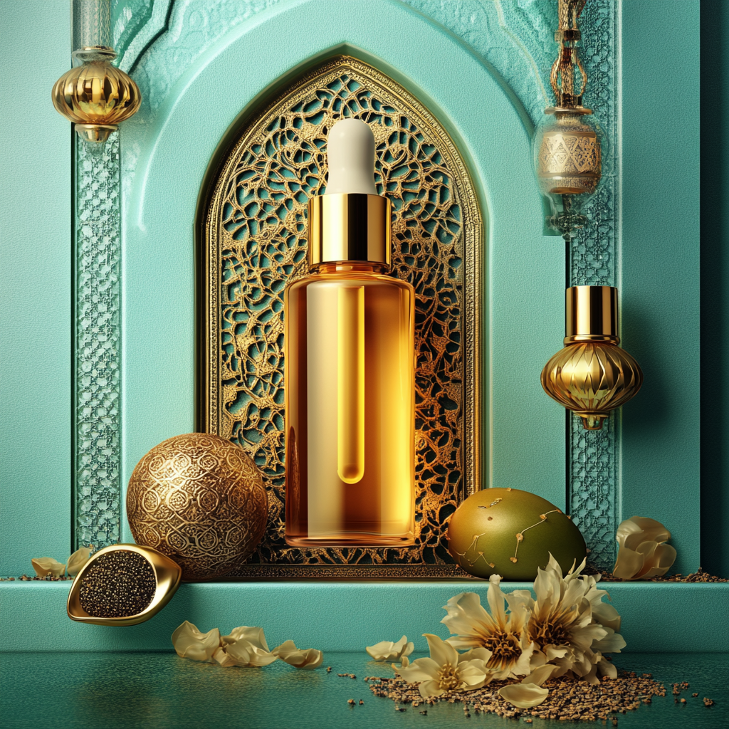 Luxurious Moroccan Organic Cosmetics: Elegant Advertisement Poster