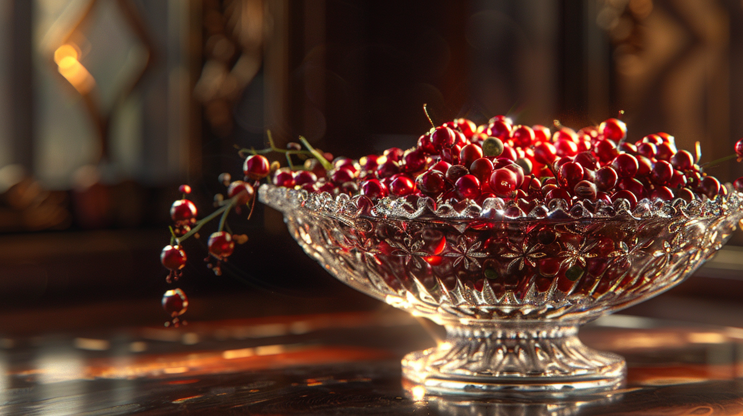 Luxurious Presentation of Kampot Peppercorns in Crystal Dish