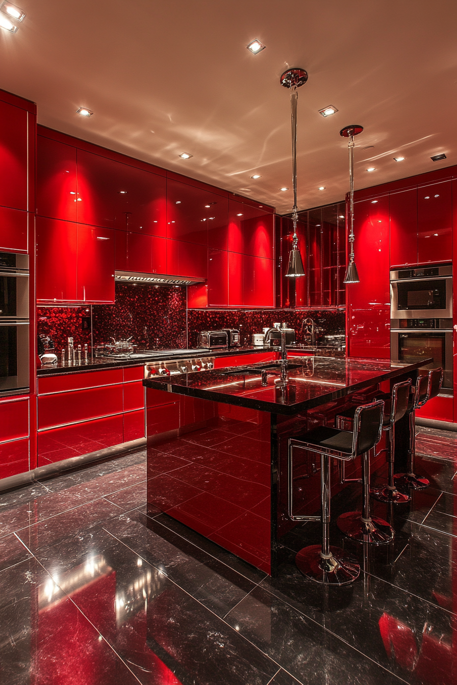 Luxurious Red Velvet Kitchen with Elegant Design