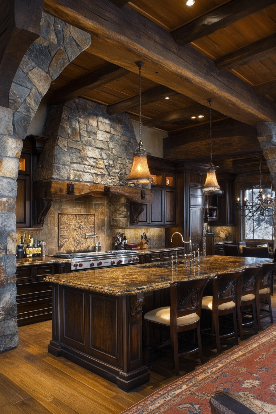 Luxurious Rustic Kitchen with Elegant Granite Countertops