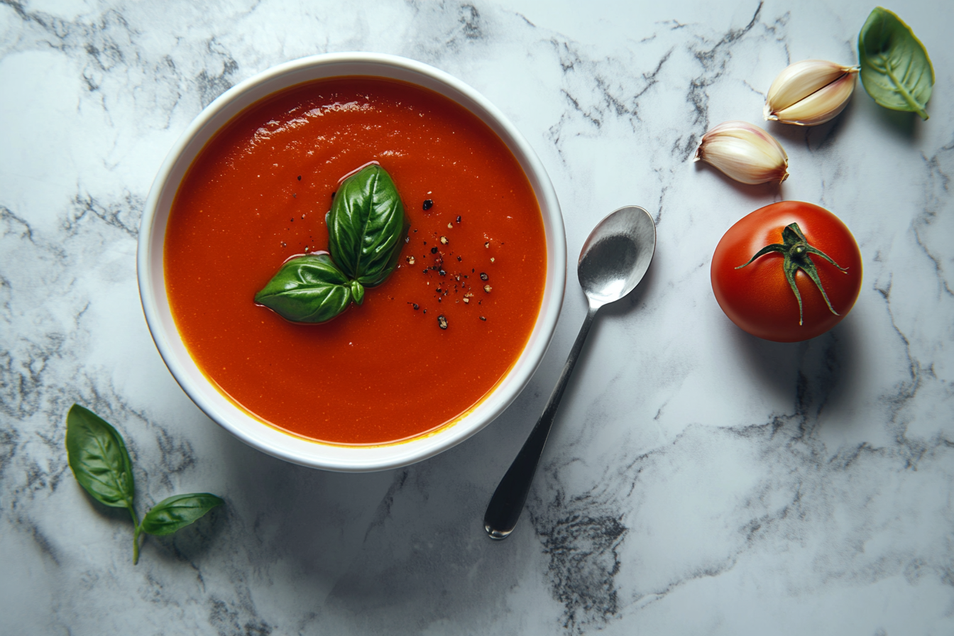 Luxurious Tomato Soup Top View Shot - High-End Photography