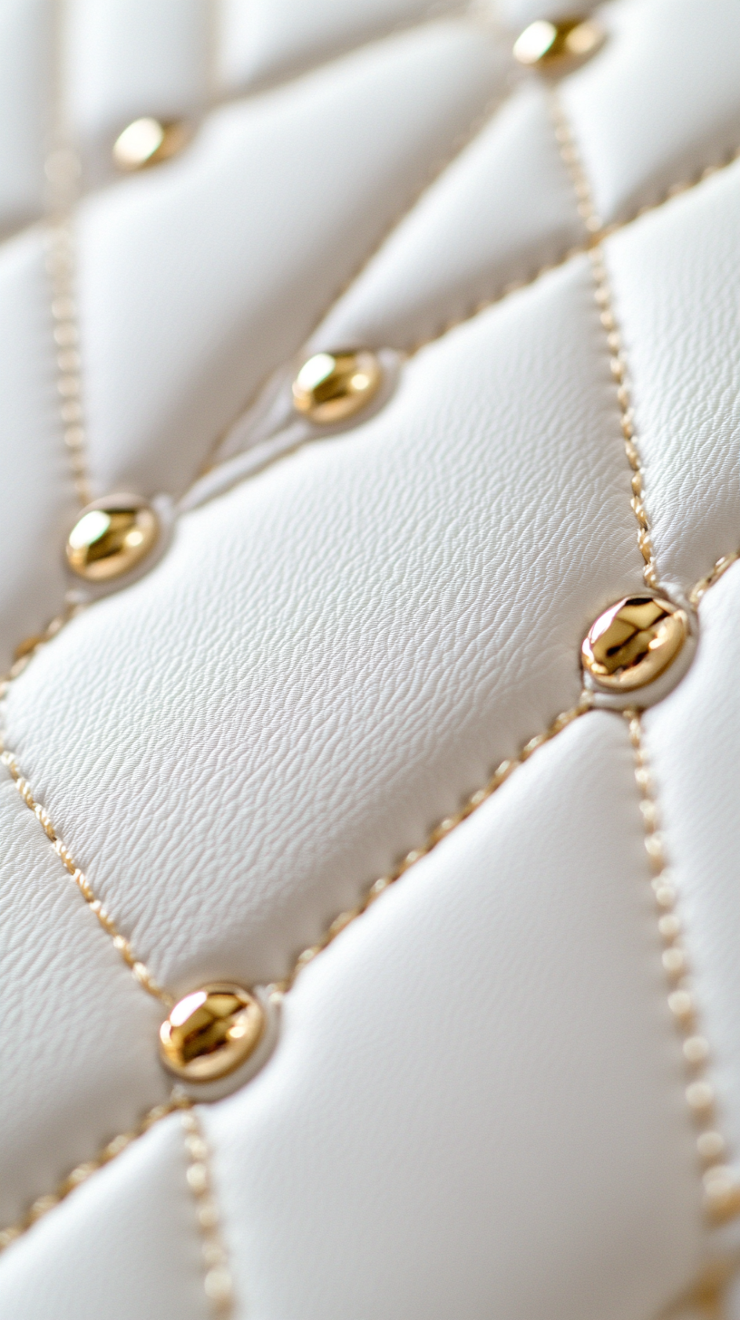 Luxurious White Leather with Golden Stitching Details