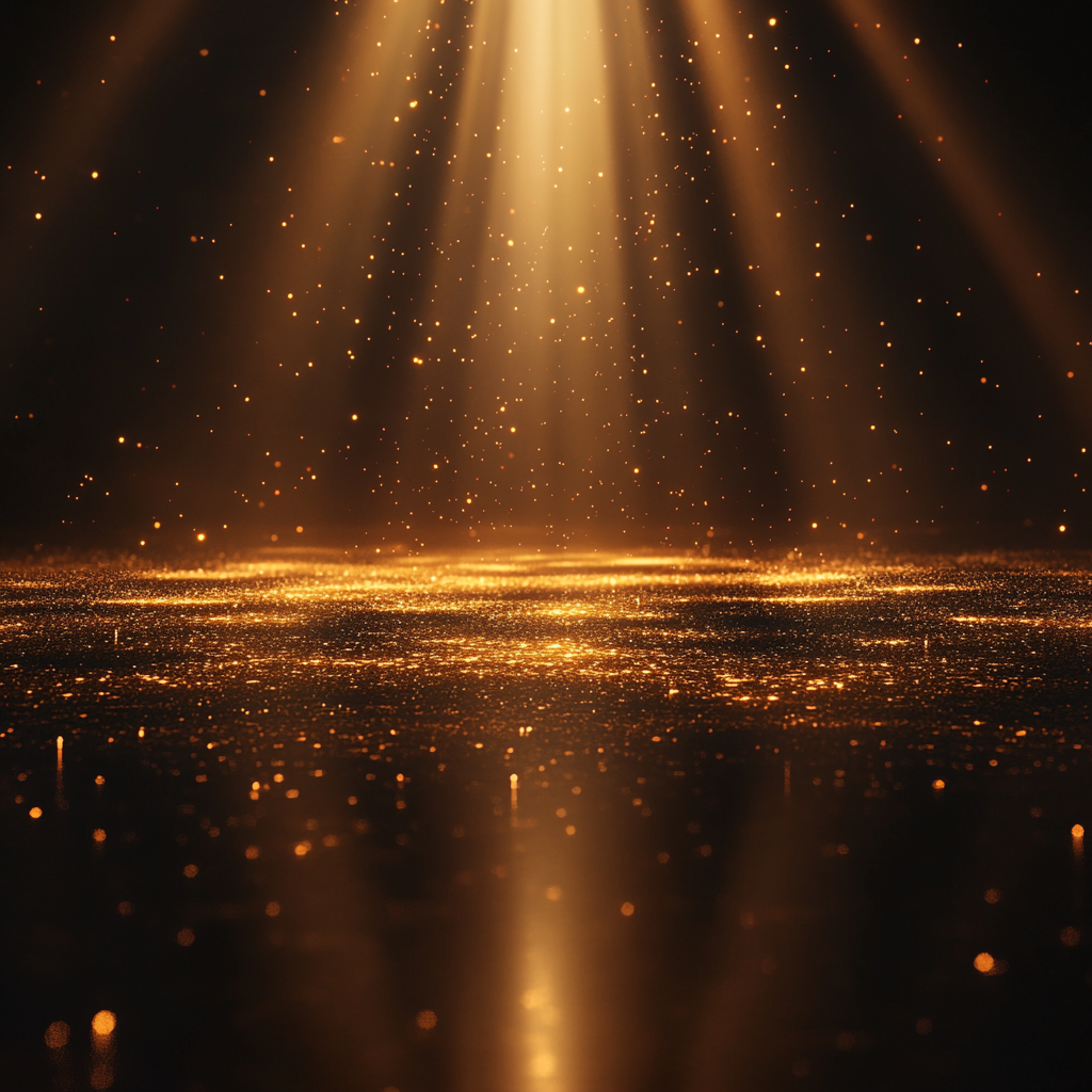 Luxurious beauty scene with golden light beams and dark gradient.