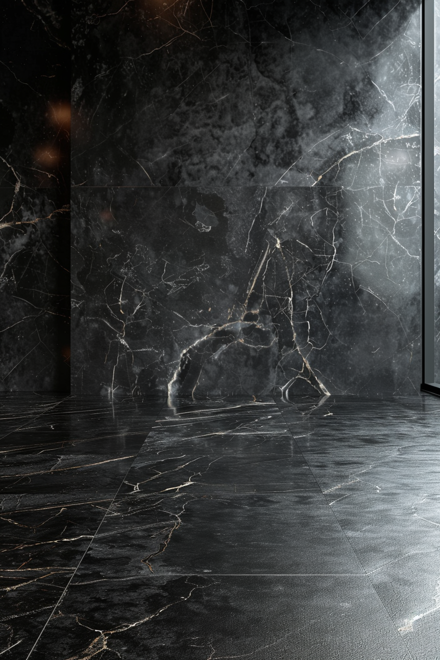 Luxurious black marble wall and floor studio.