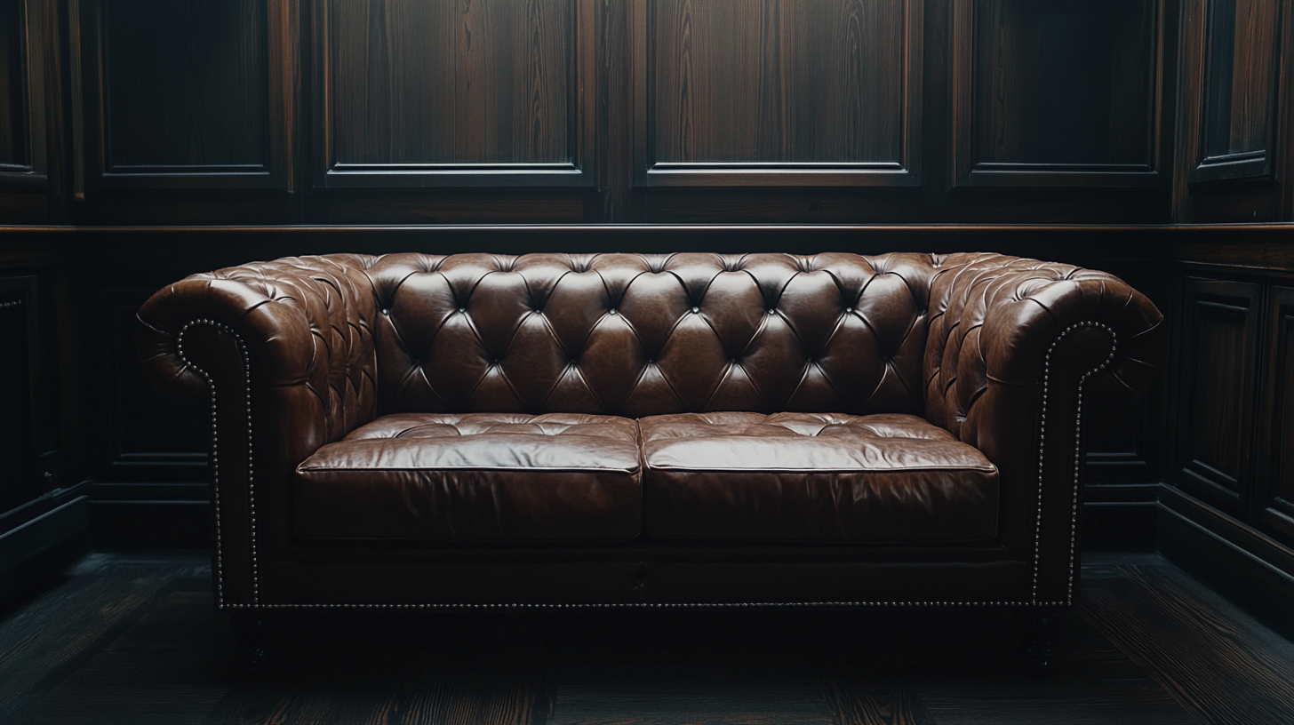 Luxurious brown leather sofa in 19th century Japan