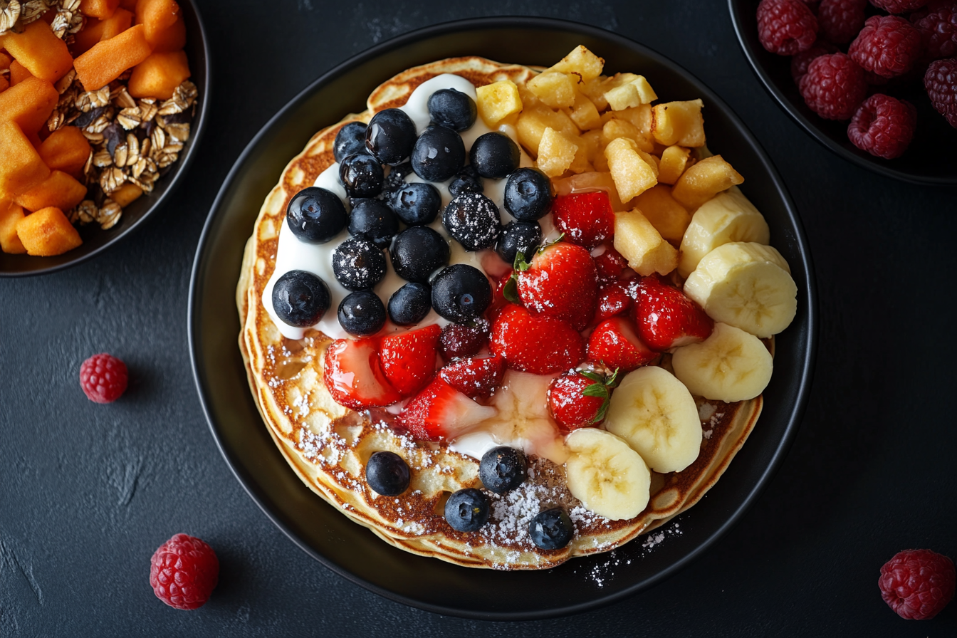 Luxurious close-up shot of tempting pancake cereal.