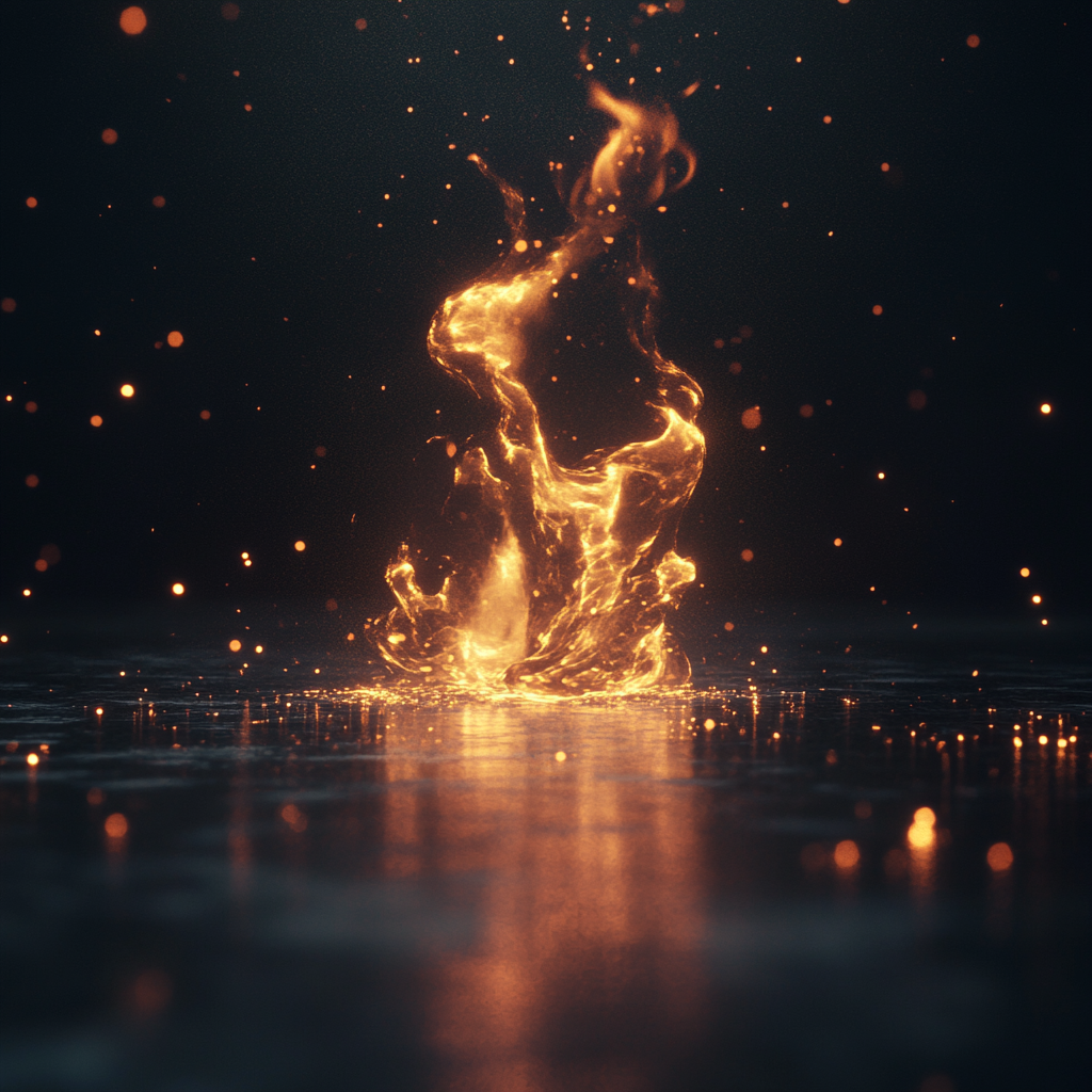 Luxurious fire swirling in dark space with glowing embers