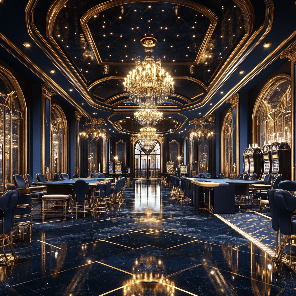 Luxurious high-class casino with deep blue ambiance