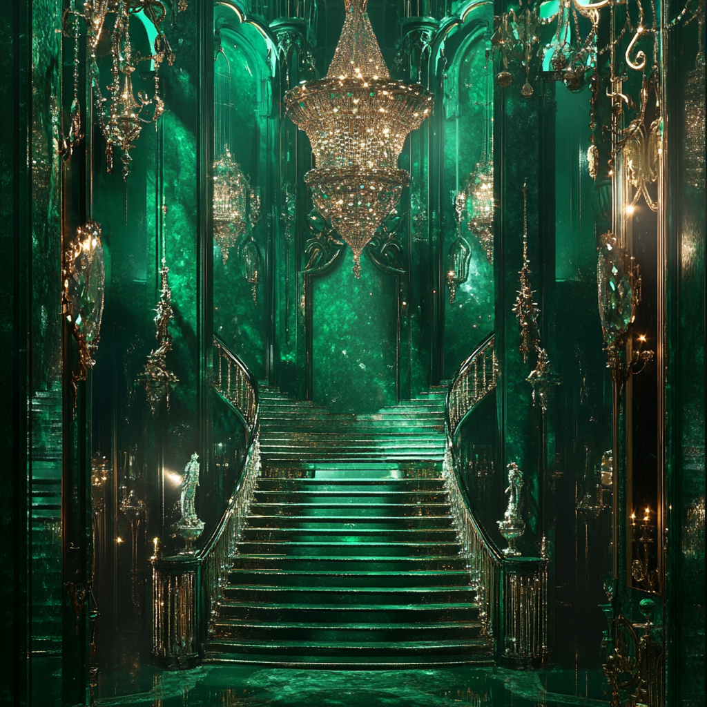 Luxurious scene with emerald beauty and prosperity theme.