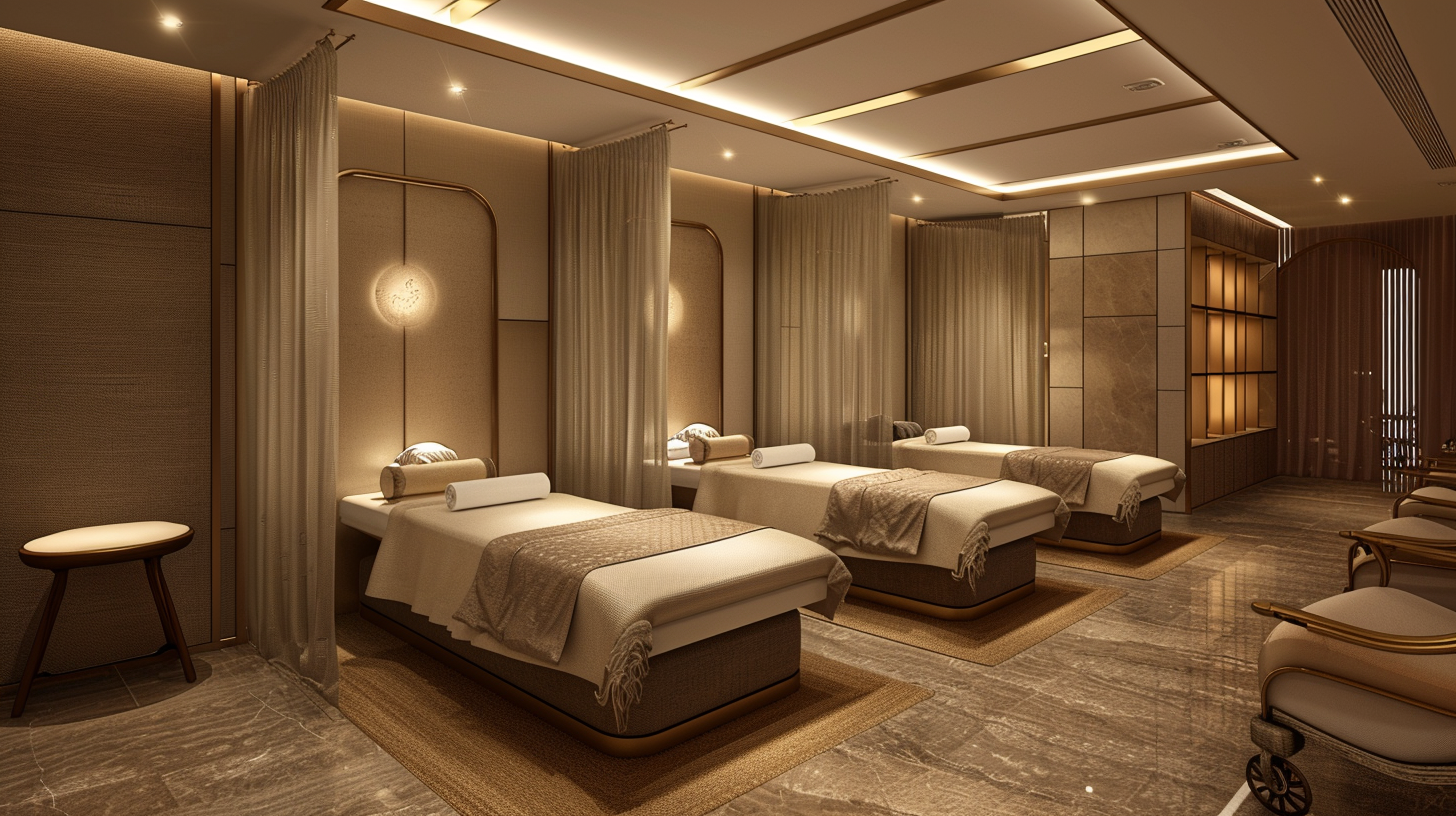 Luxurious skincare massage room with serene ambiance & lighting