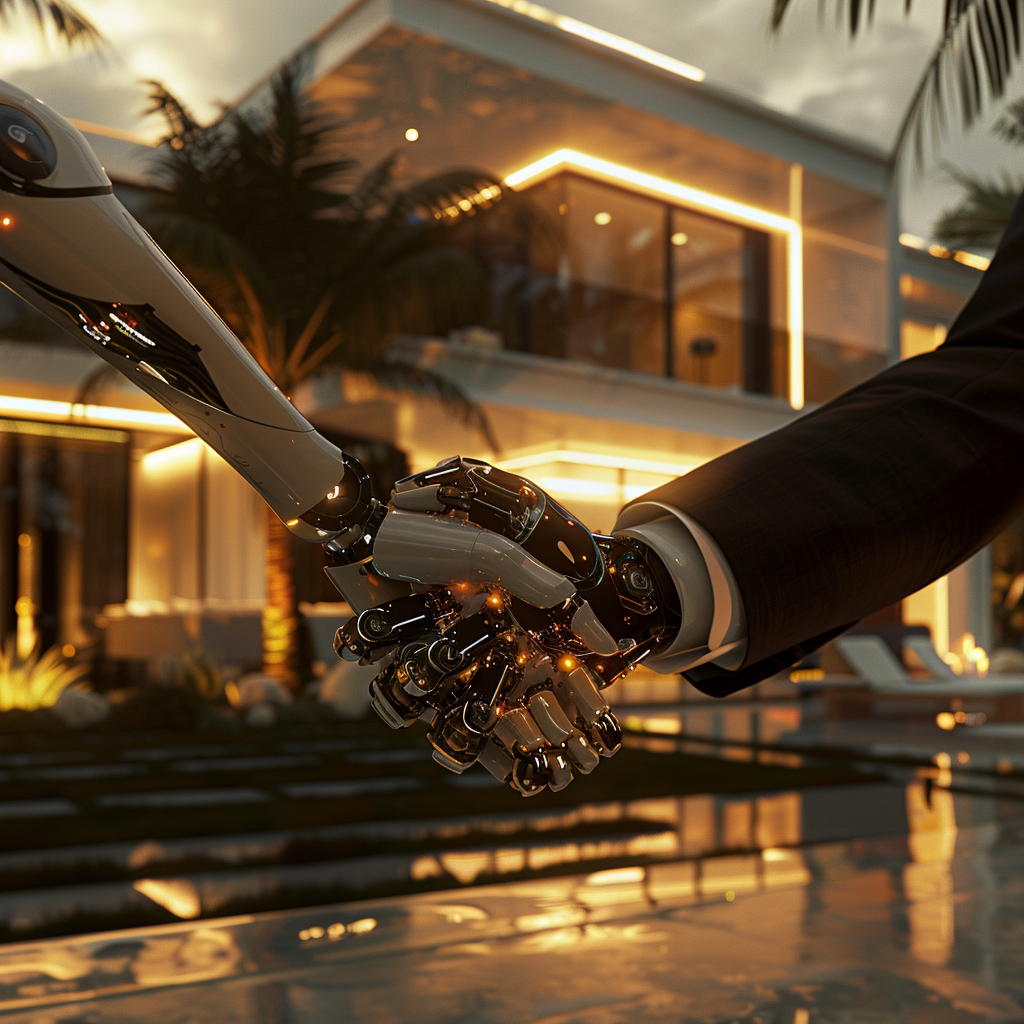 Luxury AI Bot and Customer at Modern Villa