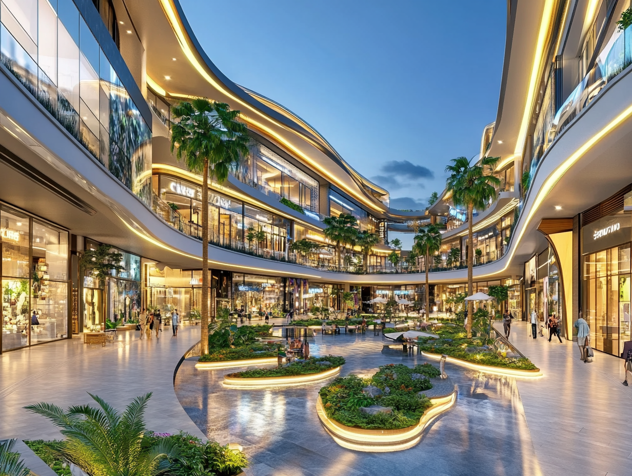 Luxury Balinese mall entrance with restaurant in HD