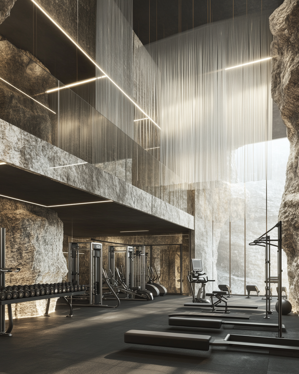 Luxury Gym with Modern Design and Dim Lighting