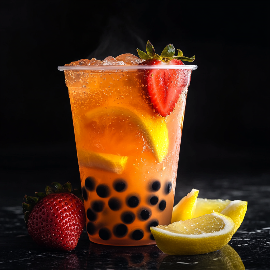 Luxury Strawberry Lemonade Iced Tea with Boba Photo