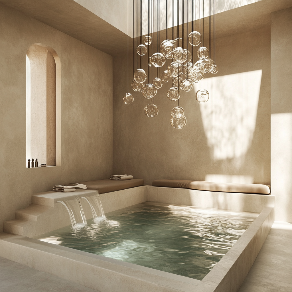 Luxury modern therme with natural colors and soft lighting.