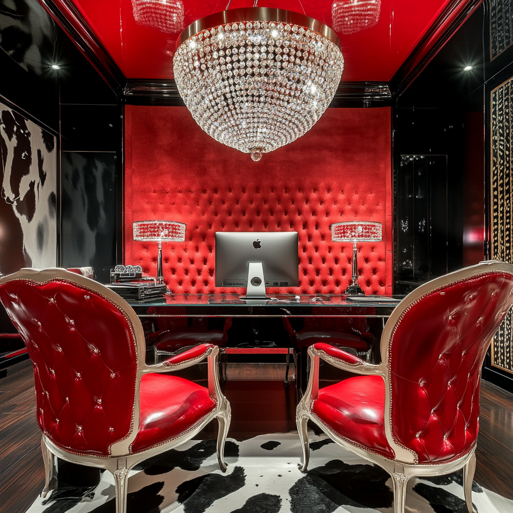 Luxury red and black office with dalmatian print