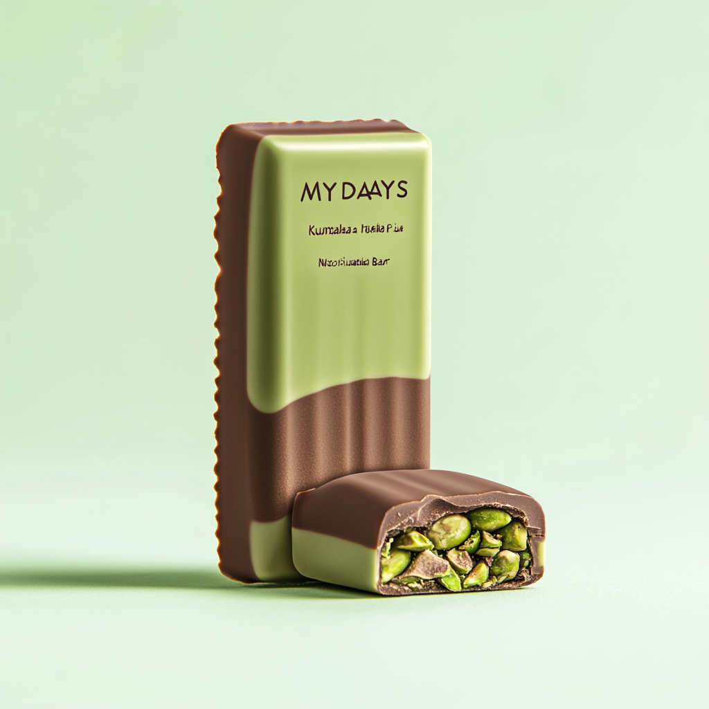 MYDAYS Kunafa Pistachio Chocolate Bar Label, 100g Net Weight