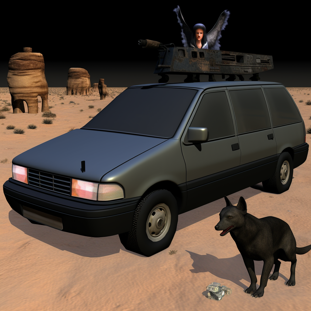 Mad Max style armored mini van with guns