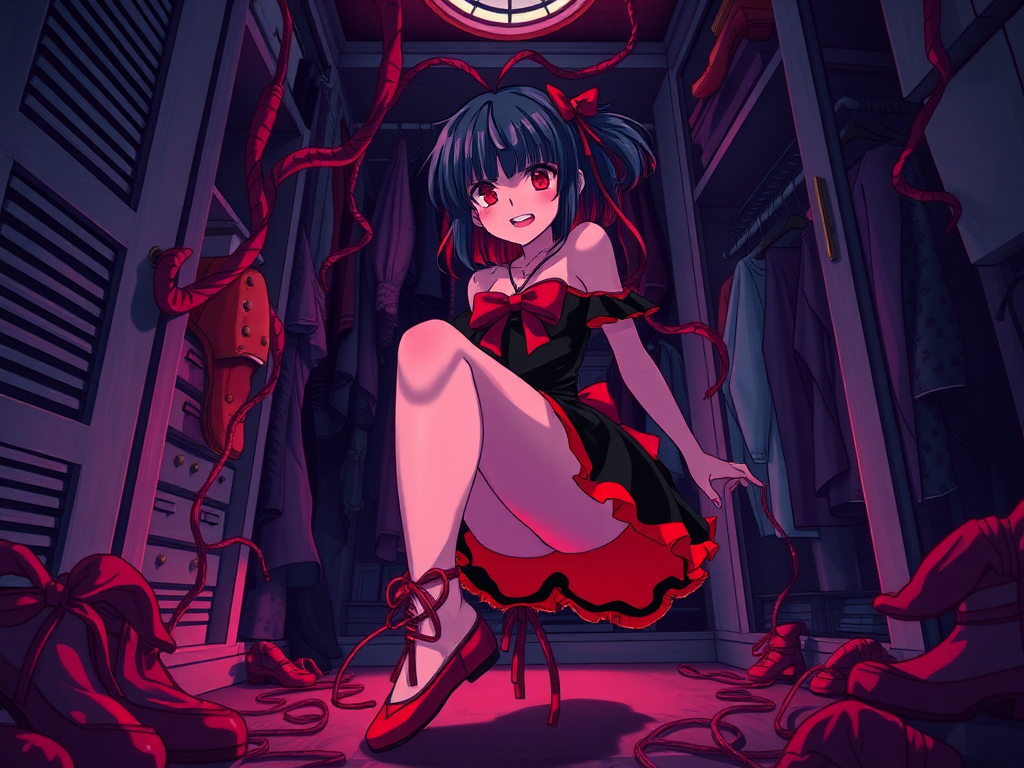 Madoka Kaname consumed by possessed ballet flats in closet.