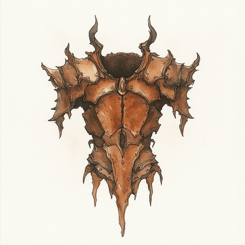 Magic armor crafted from demon hide in watercolor painting.