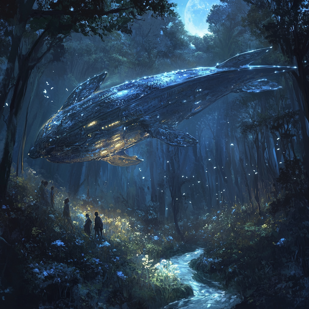 Magical Airship Gliding Over Enchanted Rainforest