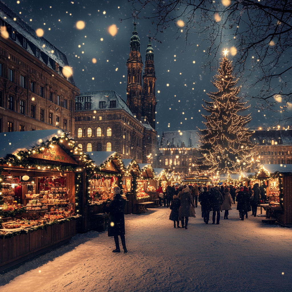 Magical Christmas Market in Hamburg at Night