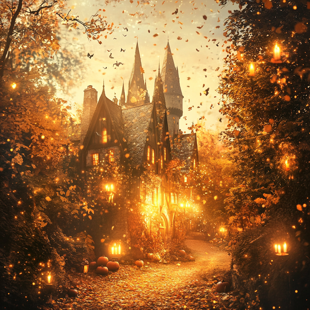 Magical Harry Potter scene with autumn charm and whimsy.