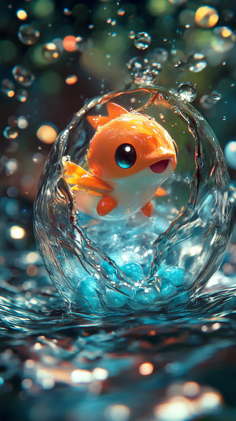 Magikarp emerges from egg surrounded by magical water swirls.