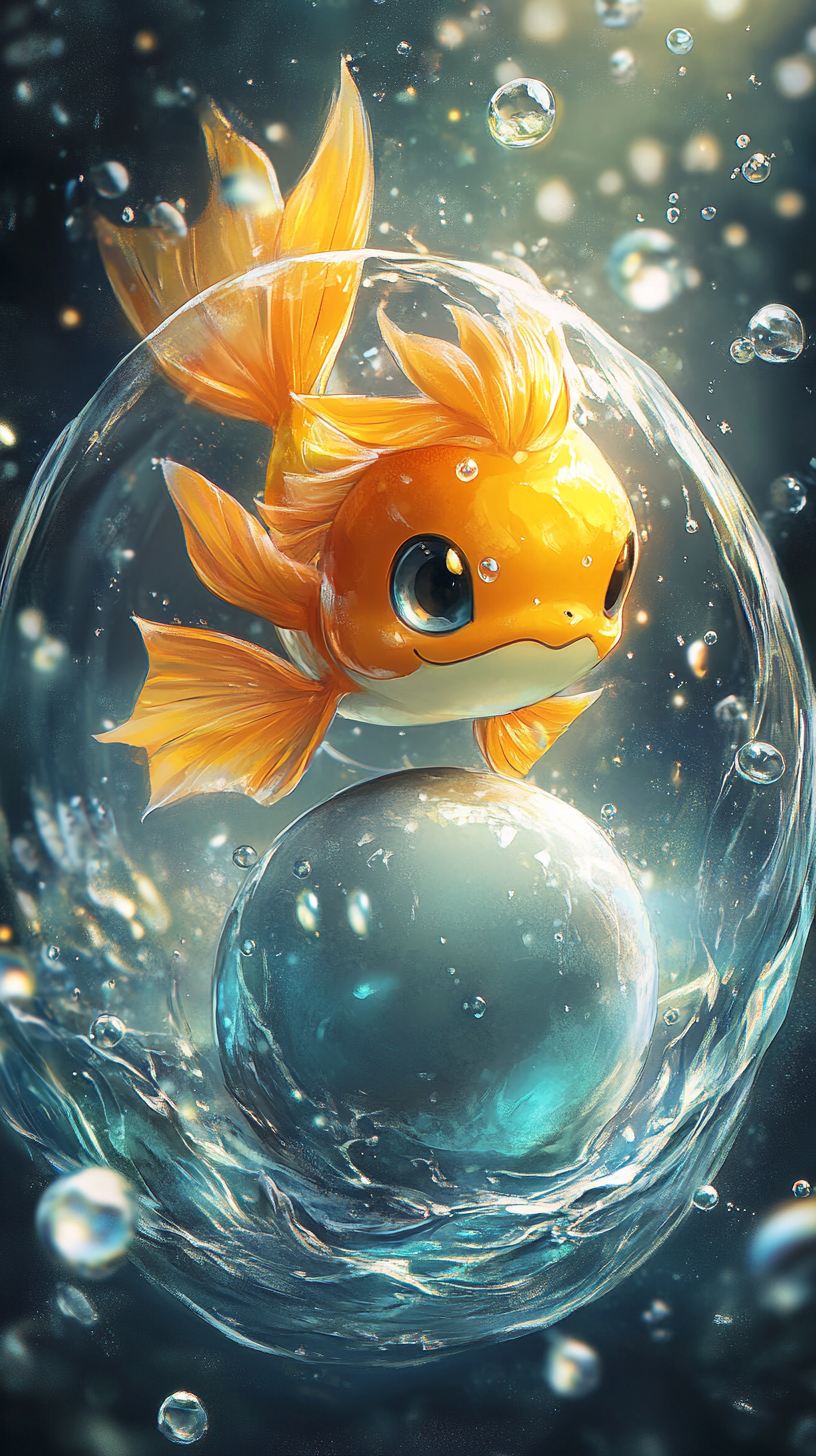 Magikarp hatches from egg, surrounded by glowing water droplets.