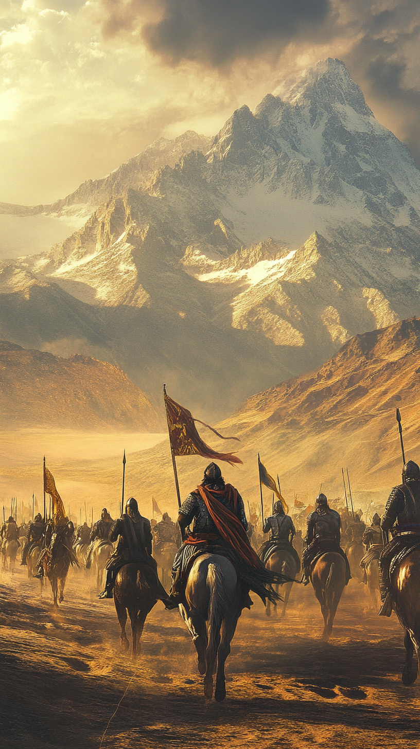 Mahmud of Ghazni leading army across vast plains.