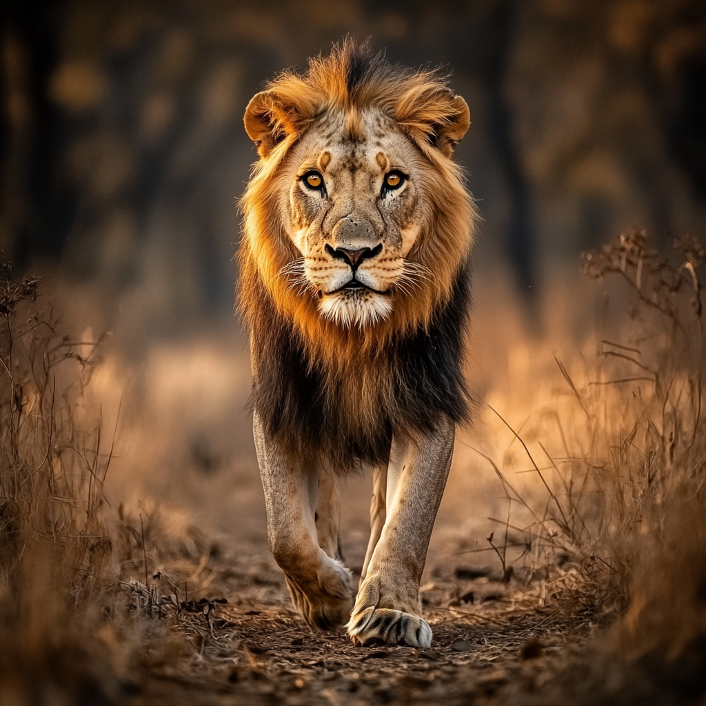 Majestic Asiatic Lion in Gir National Park: Oil-style